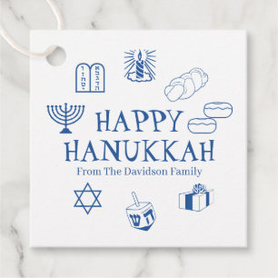Happy Hanukkah blauw witte aangepaste familienaam Bedankjes Labels