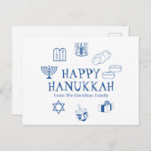 Happy Hanukkah blauw witte aangepaste familienaam Briefkaart (Voorkant / Achterkant)