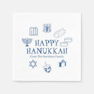 Happy Hanukkah blauw witte aangepaste familienaam Servet