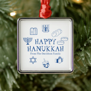 Happy Hanukkah blauw witte douanenaam gunstiger Metalen Ornament