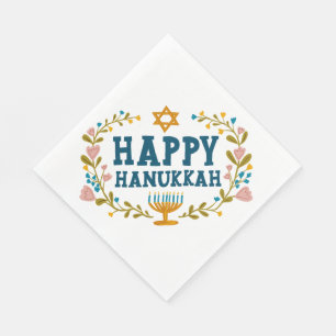 HAPPY HANUKKAH bloemenkrans Joodse feestdag Servet