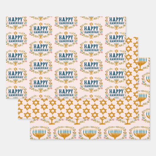 HAPPY HANUKKAH bloemenkrans Joodse feestdag Set va Inpakpapier Vel (Set)
