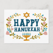 HAPPY HANUKKAH Bloemenkrans Menorah Aangepaste tek Briefkaart (Voorkant)