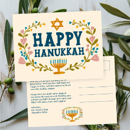 HAPPY HANUKKAH Bloemenkrans Menorah Aangepaste tek Briefkaart