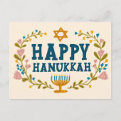 HAPPY HANUKKAH Bloemenkrans Menorah Aangepaste tek Briefkaart (Voorkant)