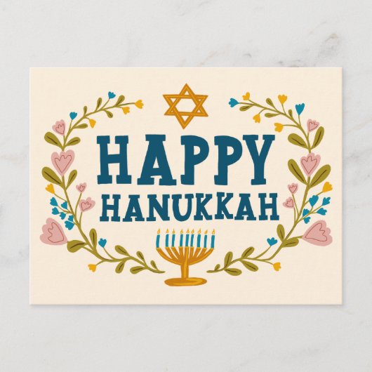 HAPPY HANUKKAH Bloemenkrans Menorah Aangepaste tek Briefkaart (Voorkant)