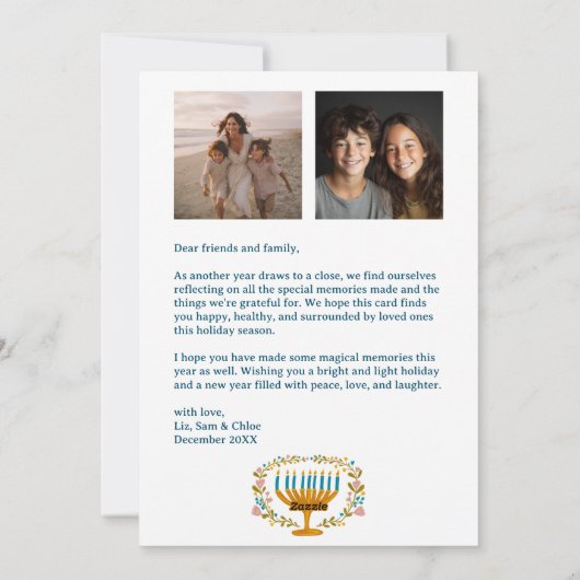 HAPPY HANUKKAH Bloemenkrans Menorah Custom Foto's Feestdagenkaart (Achterkant)