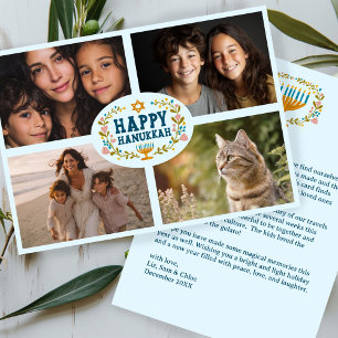 HAPPY HANUKKAH Bloemenkrans Menorah Custom Foto's Feestdagenkaart