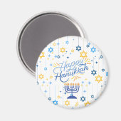 Happy Hanukkah Blue And Gold Magneet (Voorkant / Achterkant)