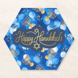 Happy Hanukkah Blue And White Kartonnen Onderzetters