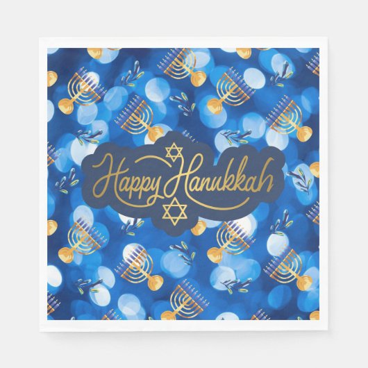 Happy Hanukkah Blue And White Servet (Voorkant)
