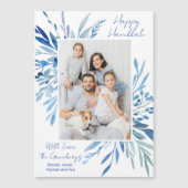 Happy Hanukkah Blue Botanical Family Photo Magnet (Devant)