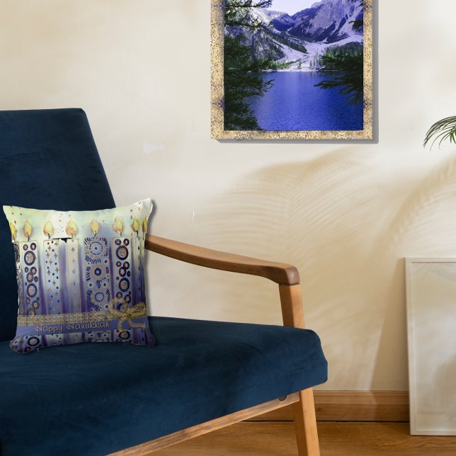 Happy Hanukkah Blue Candles Sierkussen (Happy Hanukkah Blue Candles Throw Pillow)