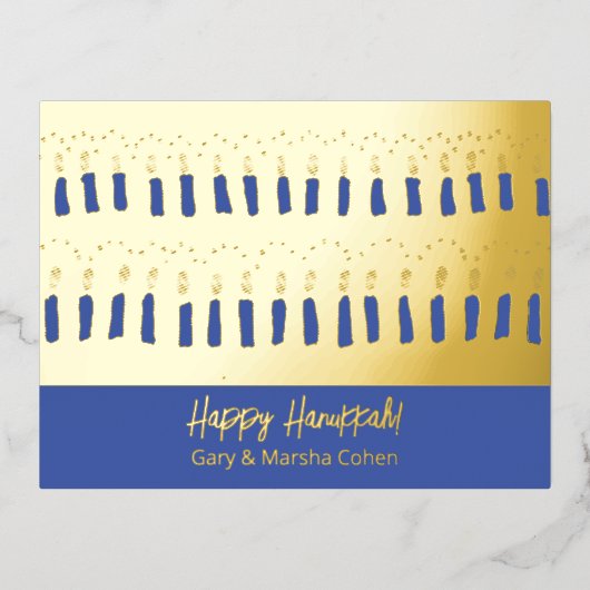 Happy Hanukkah Blue en Gold Foil Briefkaart (Voorkant)