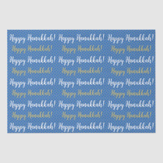Happy Hanukkah Blue, Gold en White Tissuepapier (Voorkant)