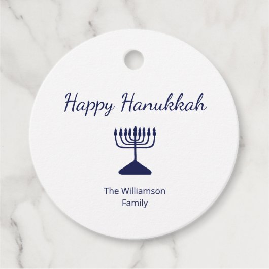 Happy Hanukkah Blue Menorah Bedankjes Labels (Voorkant)