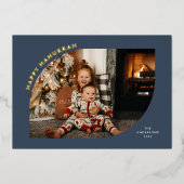 Happy Hanukkah Blue Modern Lijst Folie Folie Feestdagenkaart (Voorkant)