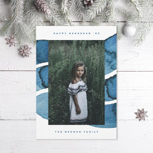 Happy Hanukkah Blue pensed Jewish Holiday Foto Feestdagenkaart