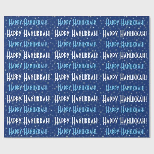 Happy Hanukkah Blue Stars Cadeaupapier (Vlak)