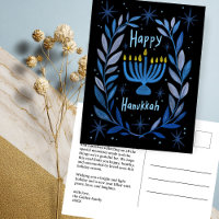 Happy Hanukkah Botanical Menorah Waterverf CUSTOM