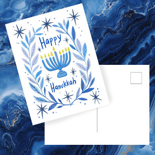 Happy Hanukkah Botanical Menorah Waterverf Feestdagenkaart