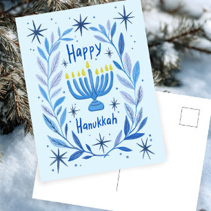 Happy Hanukkah Botanical Menorah Waterverf Feestdagenkaart