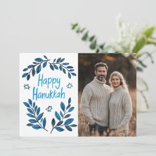 Happy Hanukkah Botanische Waterverf CUSTOM FOTO Kaart