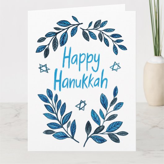 Happy Hanukkah Botanische Waterverf Kaart (Voorkant)