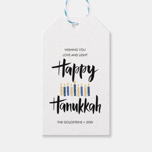 Happy Hanukkah Candles aangepaste feestdagen Cadeaulabel (Voorkant)