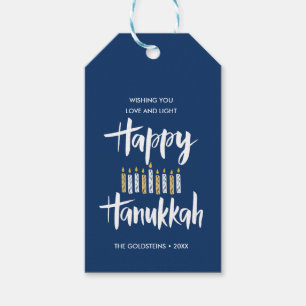 Happy Hanukkah Candles Blue aangepaste feestdagen Cadeaulabel