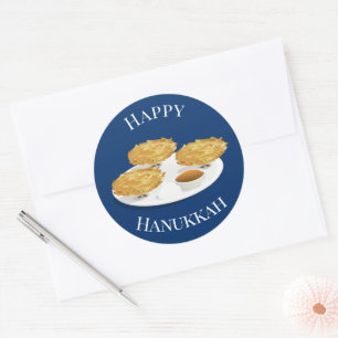 Happy Hanukkah Cartoon Latkes Apple Sauce Ronde Sticker