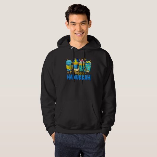 Happy Hanukkah Coffee Latte Menorah Jewish Chanuk Hoodie (Voorkant volledig)