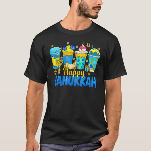 Happy Hanukkah Coffee Latte Menorah Jewish Chanuk T-shirt (Voorkant)