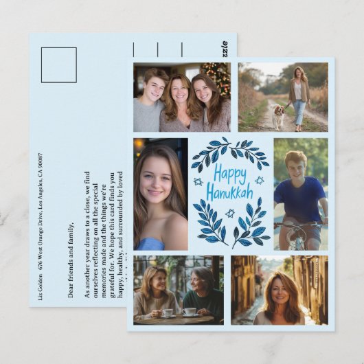 HAPPY HANUKKAH CUSTOM 6 FOTO VAKANTIE BRIEFKAART (Voorkant / Achterkant)