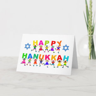 Happy Hanukkah Cute Cartoon Diverse Kinder tekst Kaart