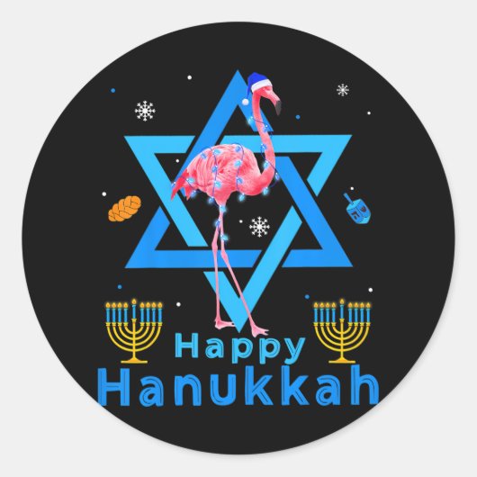 Happy Hanukkah Cute Flamingo Menorah Jewish Proud Ronde Sticker (Voorkant)