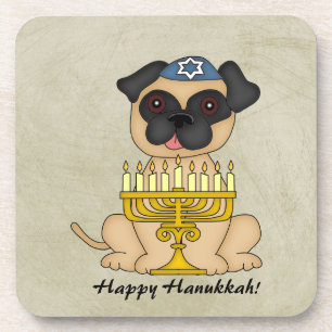 Happy Hanukkah-Cute Pug-hond met Menorah Drankjes Onderzetter