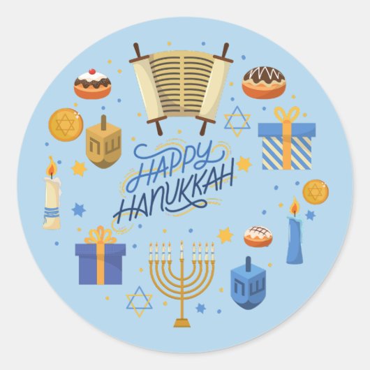Happy Hanukkah Cute Ronde Sticker (Voorkant)