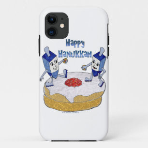 Happy Hanukkah Dancing Dreidels Jelly Doughnut iPhone 11 Hoesje