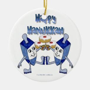Happy Hanukkah Dancing Dreidels Jelly Doughnut Keramisch Ornament