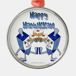 Happy Hanukkah Dancing Dreidels Jelly Doughnut Metalen Ornament
