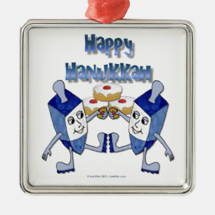Happy Hanukkah Dancing Dreidels Jelly Doughnut Metalen Ornament