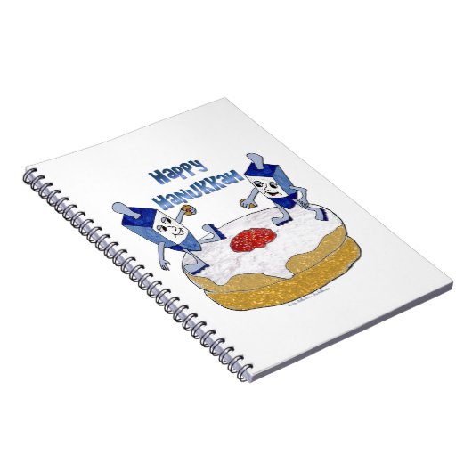 Happy Hanukkah Dancing Dreidels Jelly Doughnut Notitieboek (Rechterzijde)