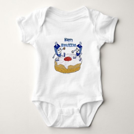 Happy Hanukkah Dancing Dreidels Jelly Doughnut Romper (Voorkant)