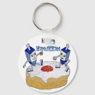 Happy Hanukkah Dancing Dreidels Jelly Doughnut Sleutelhanger