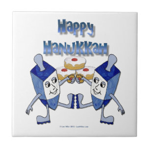 Happy Hanukkah Dancing Dreidels Jelly Doughnut Tegeltje