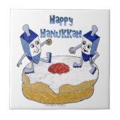 Happy Hanukkah Dancing Dreidels Jelly Doughnut Tegeltje (Voorkant)
