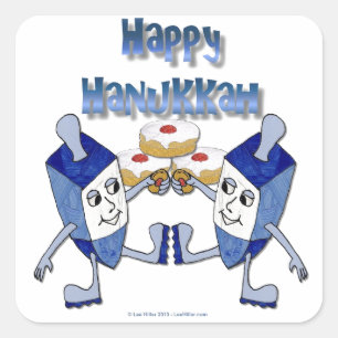 Happy Hanukkah Dancing Dreidels Jelly Doughnut Vierkante Sticker