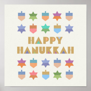 Happy Hanukkah Dreidels en Stars Poster