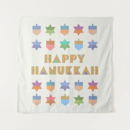 Happy Hanukkah Dreidels en Stars Wandkleed